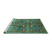 Sideview of Machine Washable Oriental Turquoise Industrial Area Rugs, wshurb1381turq