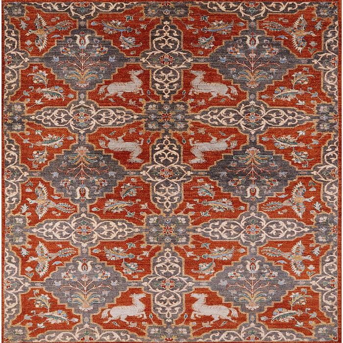Square Mid-Century Modern Red Oriental Rug, urb1381
