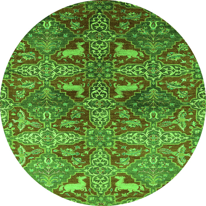 Round Machine Washable Oriental Green Industrial Area Rugs, wshurb1381grn