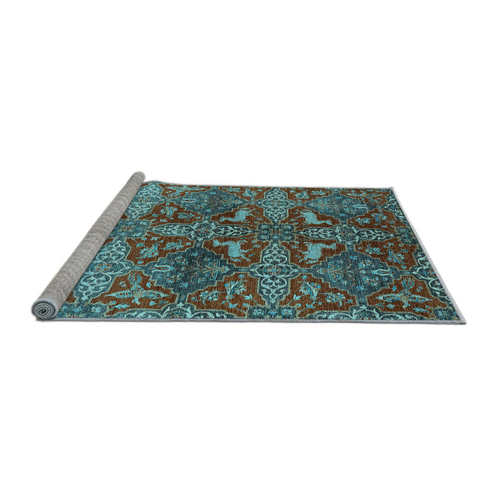 Sideview of Machine Washable Oriental Light Blue Industrial Rug, wshurb1381lblu