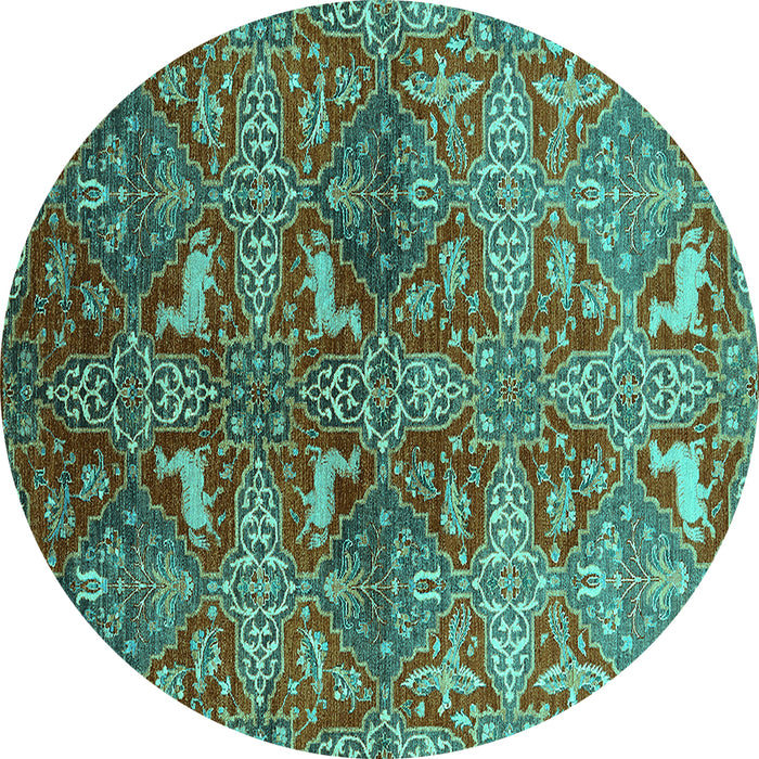 Round Machine Washable Oriental Turquoise Industrial Area Rugs, wshurb1381turq
