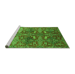 Sideview of Machine Washable Oriental Green Industrial Area Rugs, wshurb1381grn