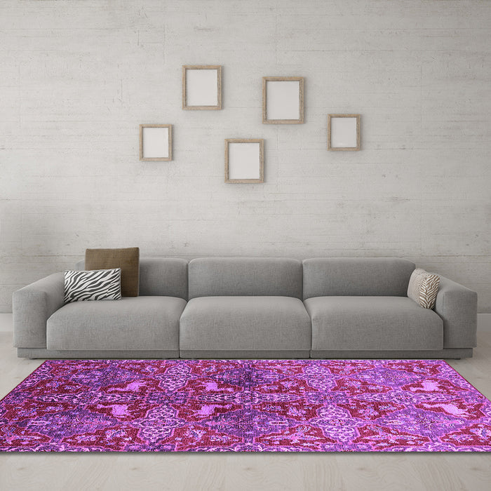 Machine Washable Oriental Purple Industrial Area Rugs in a Living Room, wshurb1381pur