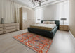 Mid-Century Modern Red Oriental Rug in a Bedroom, urb1381