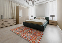 Mid-Century Modern Red Oriental Rug in a Bedroom, urb1381