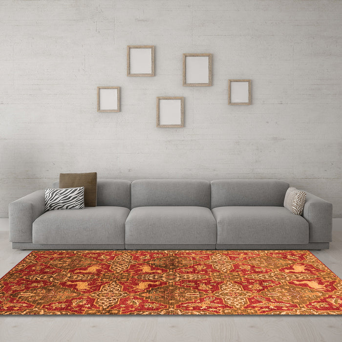 Machine Washable Oriental Orange Industrial Area Rugs in a Living Room, wshurb1381org