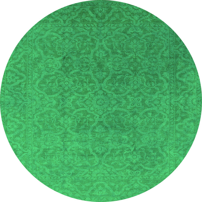 Round Machine Washable Persian Green Bohemian Area Rugs, wshurb1382grn