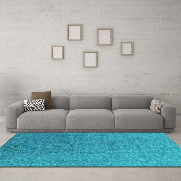 Machine Washable Persian Turquoise Bohemian Area Rugs in a Living Room,, wshurb1382turq
