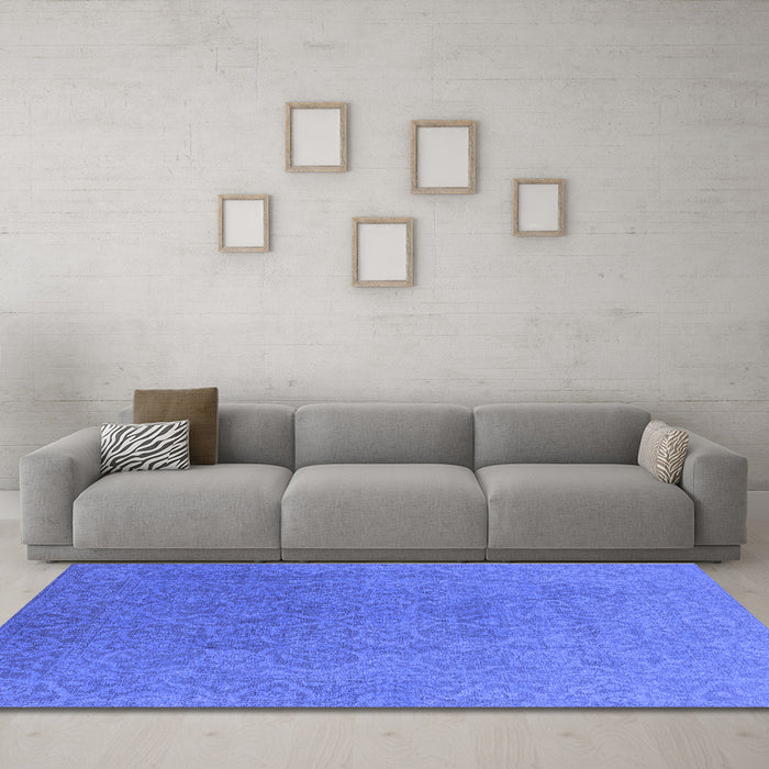 Machine Washable Persian Blue Bohemian Rug in a Living Room, wshurb1382blu