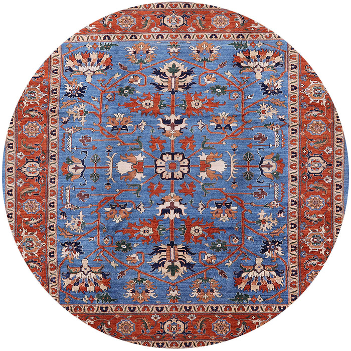 Round Mid-Century Modern Blue Gray Oriental Rug, urb1383