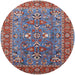 Round Mid-Century Modern Blue Gray Oriental Rug, urb1383