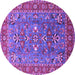 Round Machine Washable Oriental Purple Industrial Area Rugs, wshurb1383pur