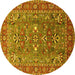 Round Machine Washable Oriental Yellow Industrial Rug, wshurb1383yw