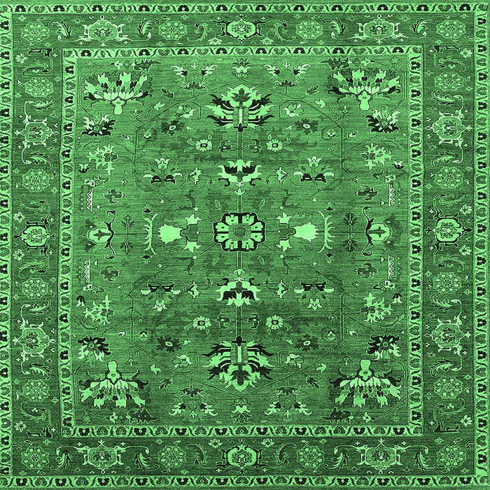 Square Machine Washable Oriental Emerald Green Industrial Area Rugs, wshurb1383emgrn