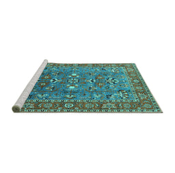 Sideview of Machine Washable Oriental Turquoise Industrial Area Rugs, wshurb1383turq