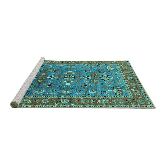 Sideview of Machine Washable Oriental Turquoise Industrial Area Rugs, wshurb1383turq
