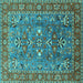 Square Machine Washable Oriental Turquoise Industrial Area Rugs, wshurb1383turq