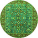 Round Machine Washable Oriental Green Industrial Area Rugs, wshurb1383grn