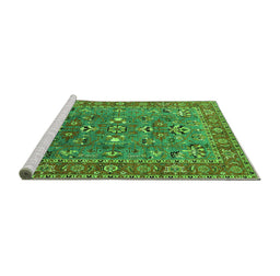 Sideview of Machine Washable Oriental Green Industrial Area Rugs, wshurb1383grn