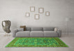 Machine Washable Oriental Green Industrial Area Rugs in a Living Room,, wshurb1383grn