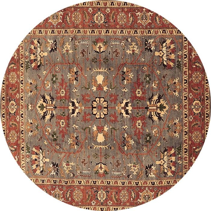 Round Machine Washable Oriental Brown Industrial Rug, wshurb1383brn