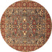 Round Machine Washable Oriental Brown Industrial Rug, wshurb1383brn