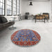 Round Machine Washable Industrial Modern Blue Gray Rug in a Office, wshurb1383