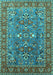 Machine Washable Oriental Turquoise Industrial Area Rugs, wshurb1383turq