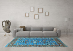 Machine Washable Oriental Light Blue Industrial Rug in a Living Room, wshurb1383lblu