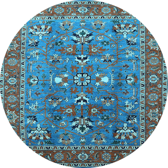 Round Machine Washable Oriental Light Blue Industrial Rug, wshurb1383lblu
