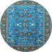 Round Machine Washable Oriental Light Blue Industrial Rug, wshurb1383lblu