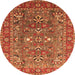 Round Machine Washable Oriental Orange Industrial Area Rugs, wshurb1383org