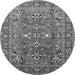 Round Machine Washable Oriental Gray Industrial Rug, wshurb1383gry