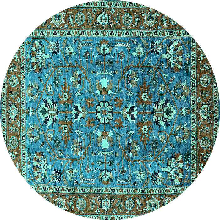 Round Machine Washable Oriental Turquoise Industrial Area Rugs, wshurb1383turq
