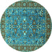 Round Machine Washable Oriental Turquoise Industrial Area Rugs, wshurb1383turq