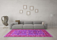 Machine Washable Oriental Pink Industrial Rug, wshurb1383pnk