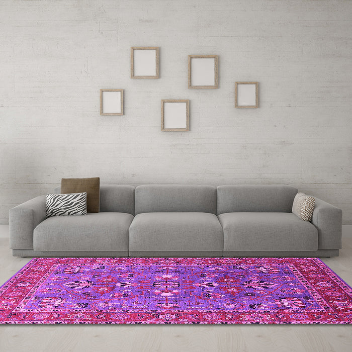 Machine Washable Oriental Pink Industrial Rug in a Living Room, wshurb1383pnk
