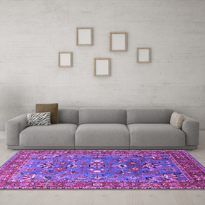 Machine Washable Oriental Purple Industrial Area Rugs in a Living Room, wshurb1383pur