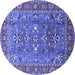 Round Machine Washable Oriental Blue Industrial Rug, wshurb1383blu