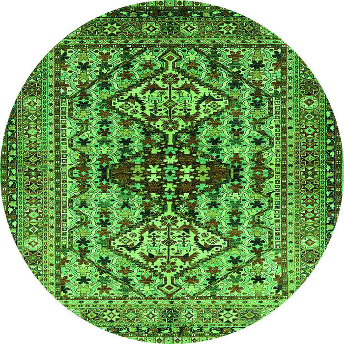 Round Oriental Green Industrial Rug, urb1384grn