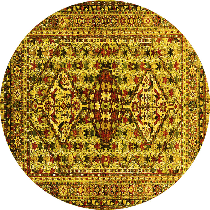 Round Machine Washable Oriental Yellow Industrial Rug, wshurb1384yw