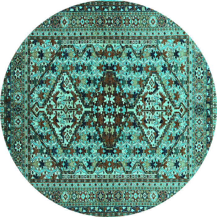 Round Machine Washable Oriental Turquoise Industrial Area Rugs, wshurb1384turq