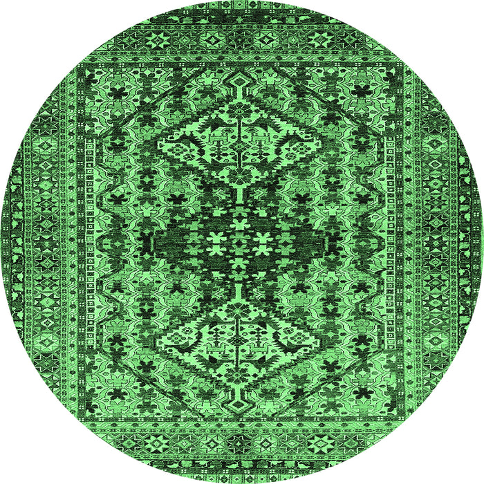 Round Machine Washable Oriental Emerald Green Industrial Area Rugs, wshurb1384emgrn