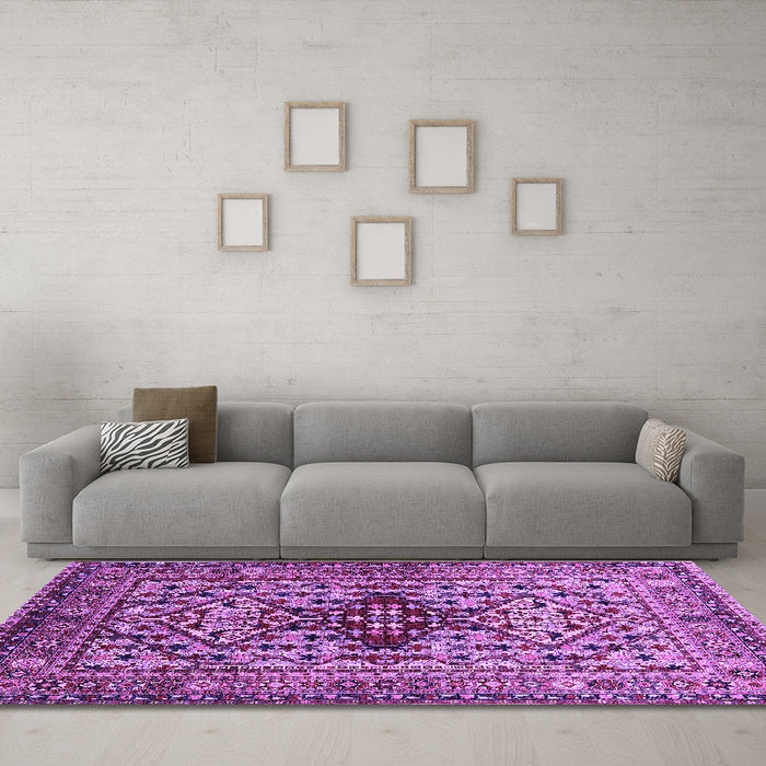 Machine Washable Oriental Purple Industrial Area Rugs in a Living Room, wshurb1384pur