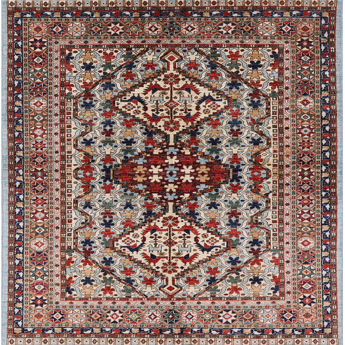 Square Mid-Century Modern Sage Green Oriental Rug, urb1384