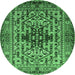 Round Oriental Emerald Green Industrial Rug, urb1384emgrn