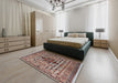 Mid-Century Modern Sage Green Oriental Rug in a Bedroom, urb1384