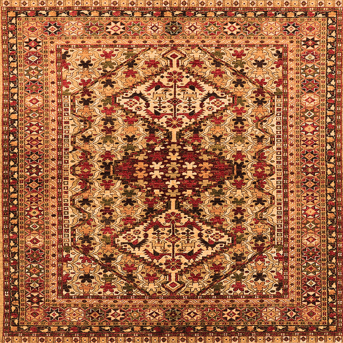 Square Machine Washable Oriental Orange Industrial Area Rugs, wshurb1384org