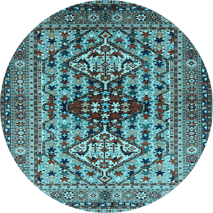 Round Oriental Light Blue Industrial Rug, urb1384lblu