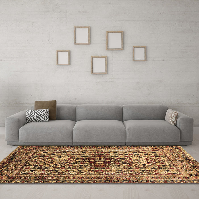 Machine Washable Oriental Brown Industrial Rug in a Living Room,, wshurb1384brn